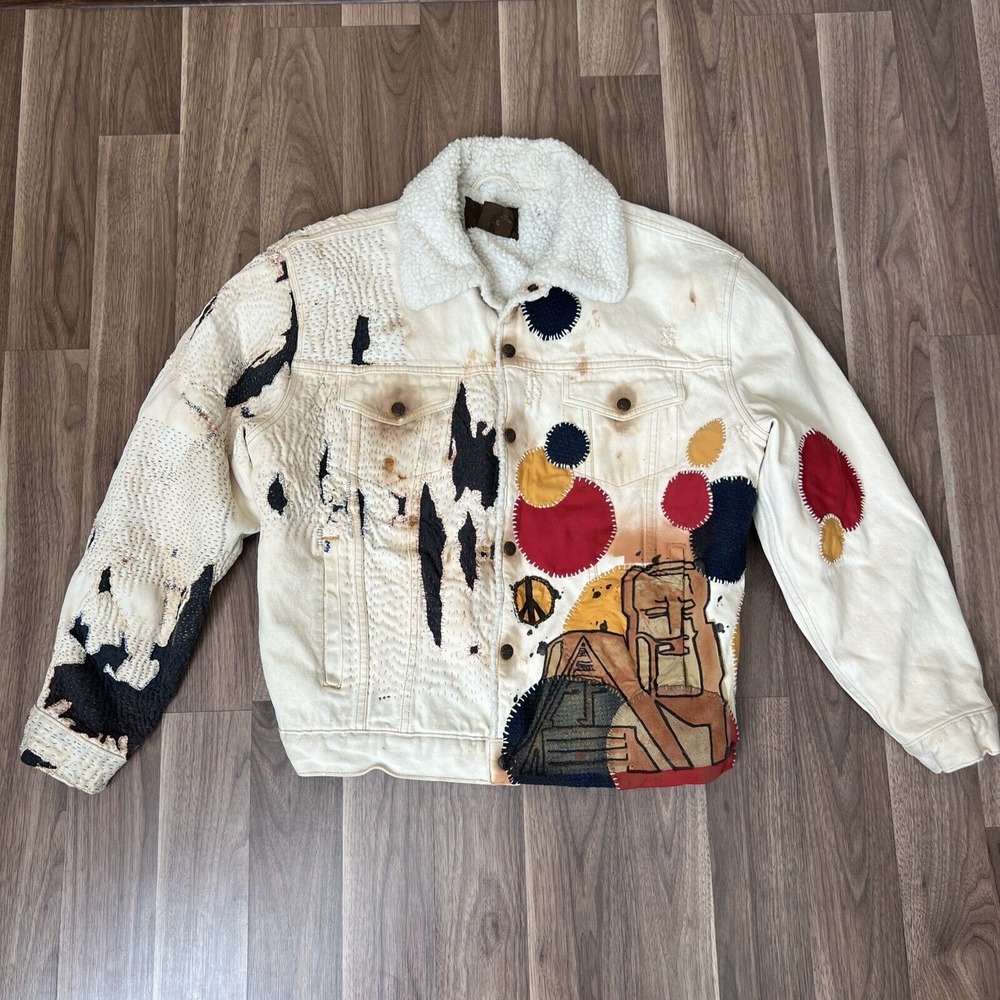 BJ-R‎ Jacket Size Large Denim Altered Hand Embroidered Sashiko, Boro, Patchwork